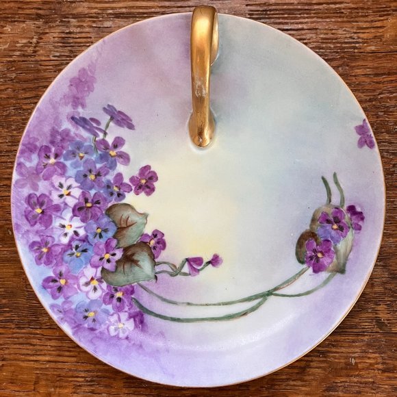Vintage Violets Lemon Plate Server with Gold Painted Handle - MZ Austria China - Picture 2 of 6